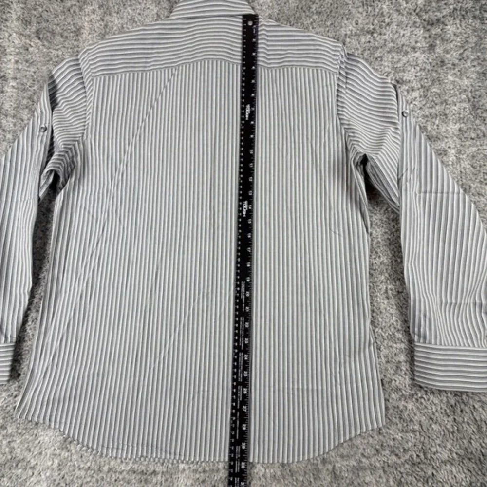 Banana Republic Men's L 16-16 1/2 Grey Green Slim Fit Striped Button Down Shirt